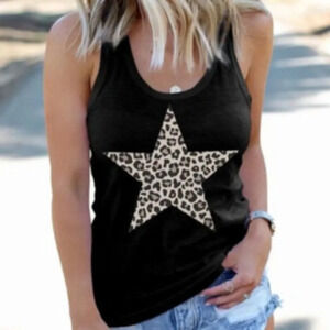 Azura Exchange Black Leopard Star Racerback Tank Top  M